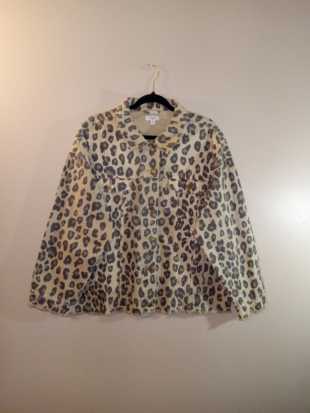 Leopard Print Jean Jacket - Black And Tan